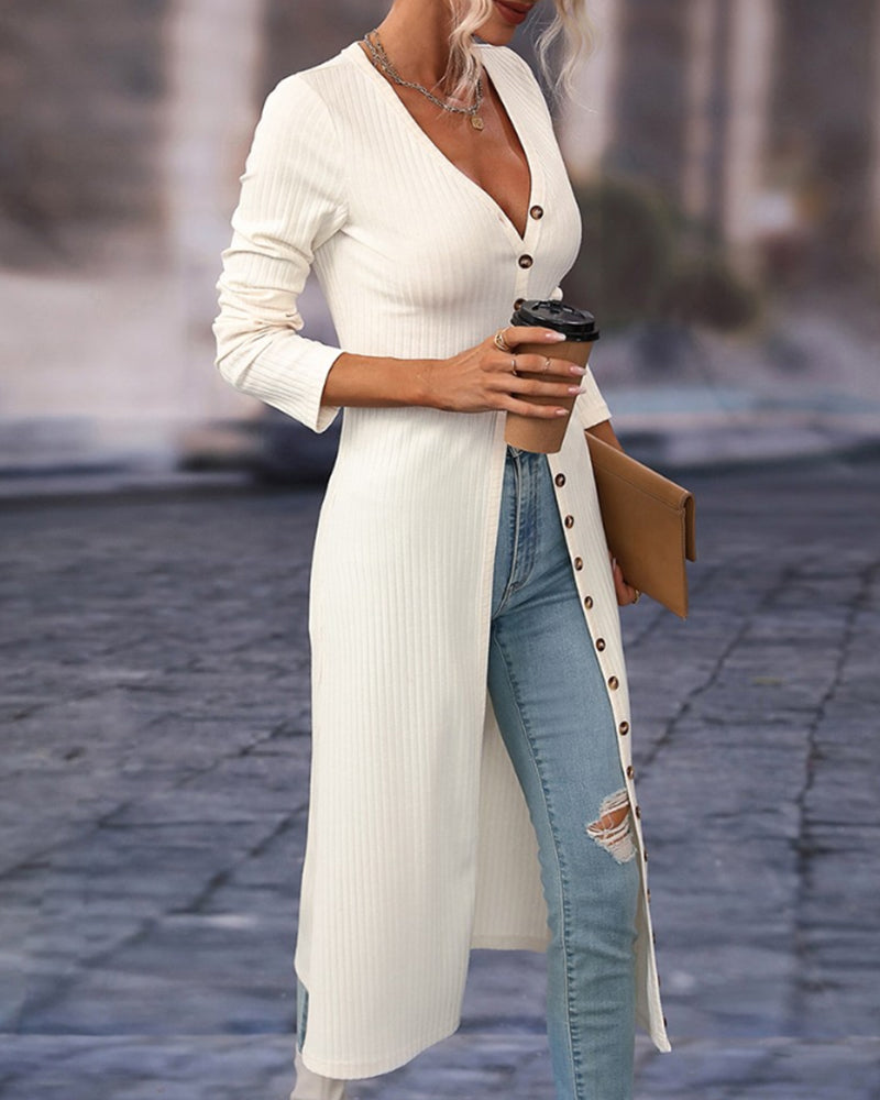 Lange Strickjacke mit Knöpfen für Damen