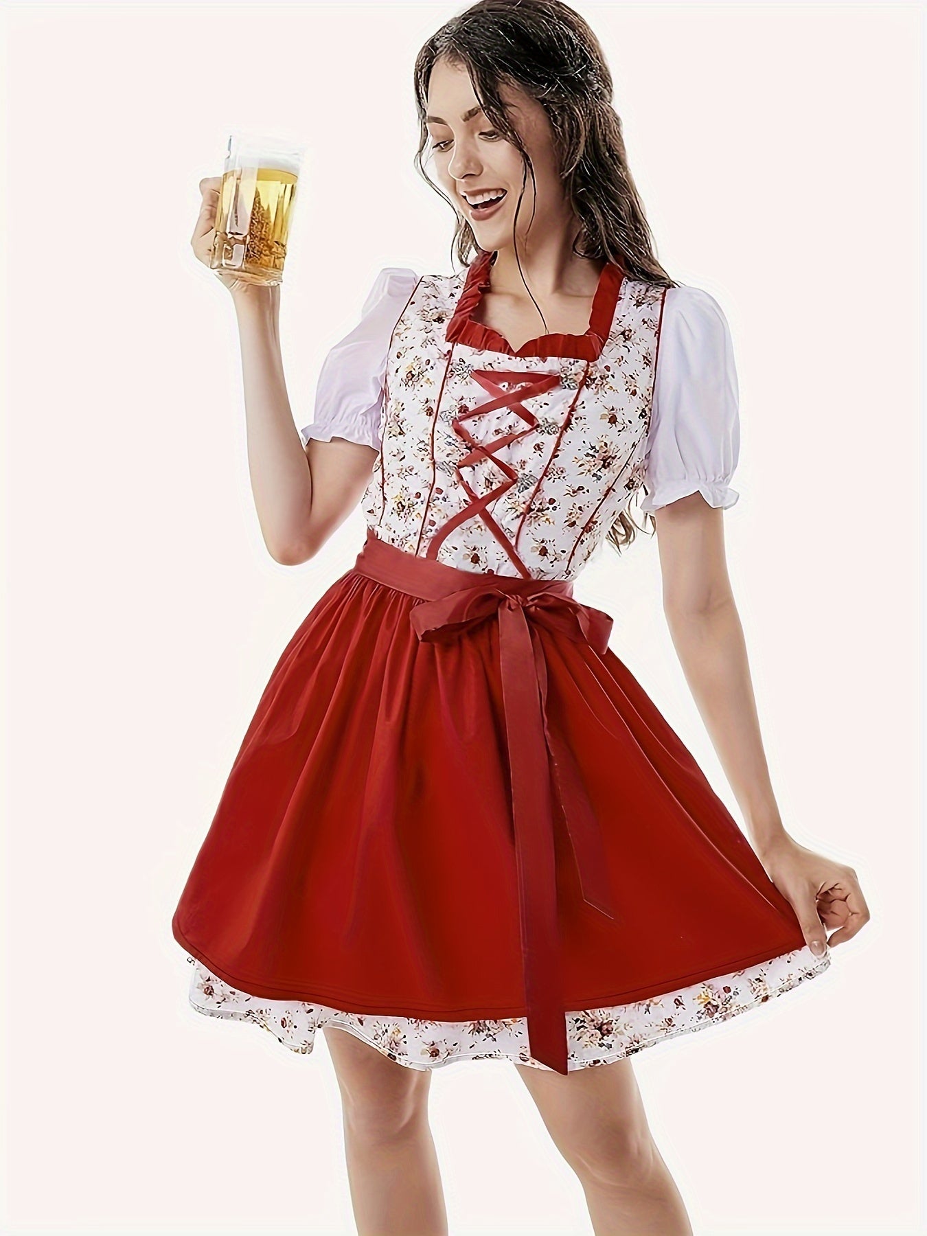 Damen Stilvolle Rot Oktoberfest Dirndl Kleid
