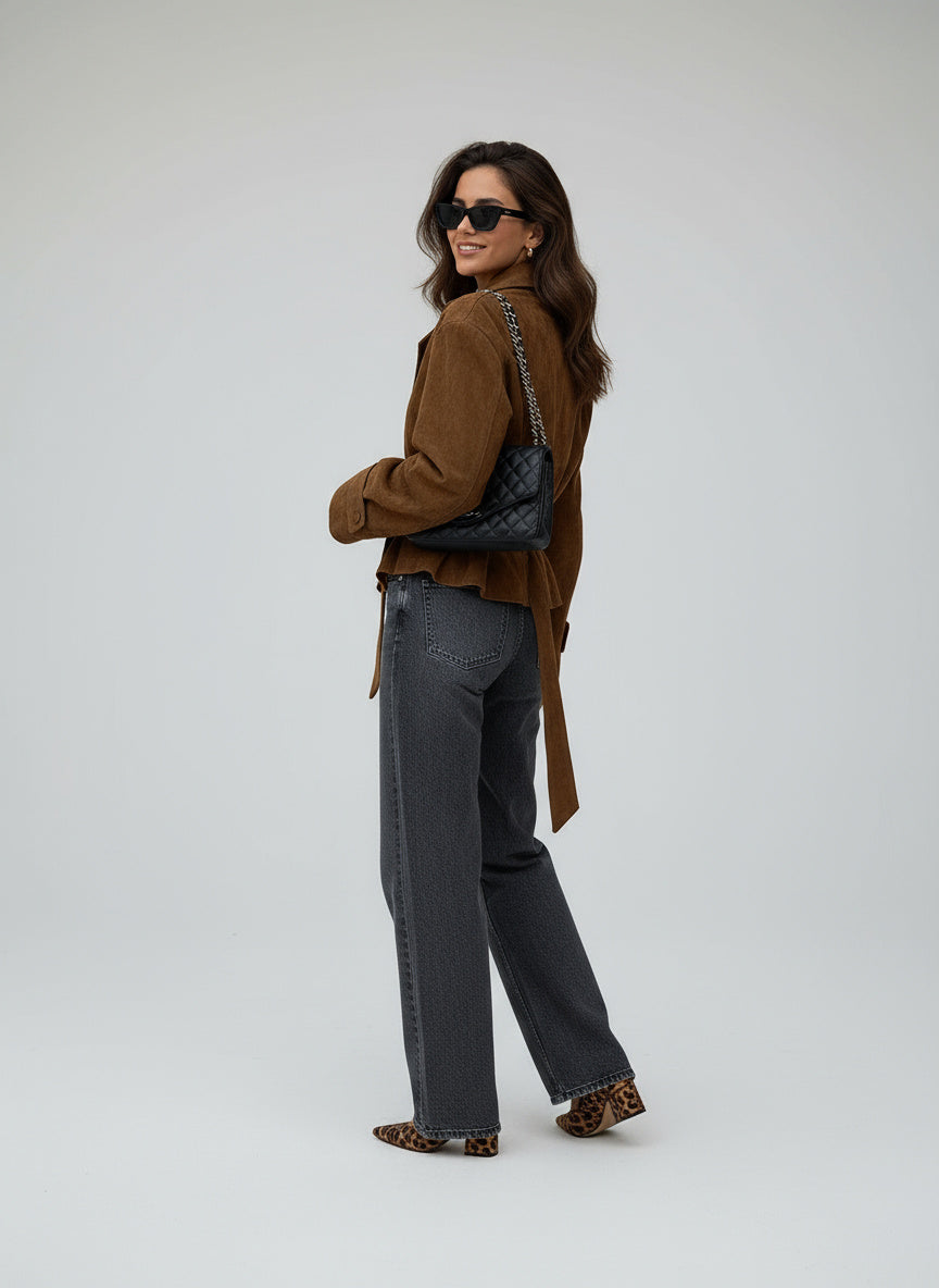 Vydra | Damen Wickelmantel Wildleder Braun Mit Bindegürtel