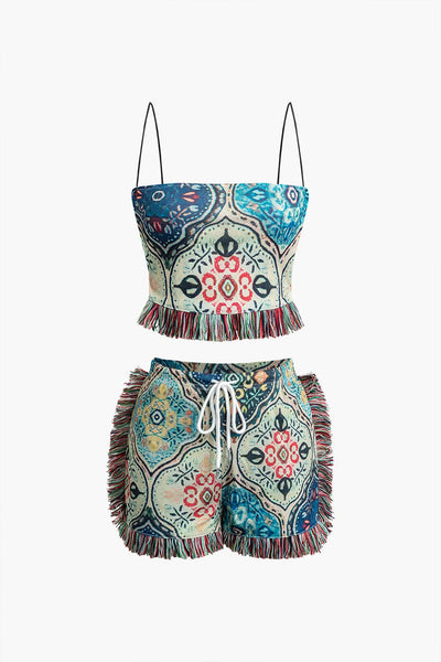 Greta | Verspieltes Zweiteiler-Set mit Boho-Print & Fransen