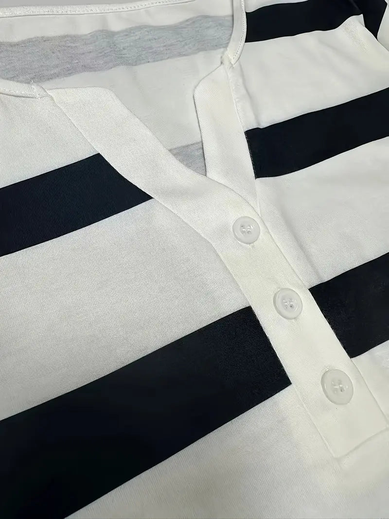 Lovisa™ – Damen-T-Shirt mit Streifen und V-Ausschnitt