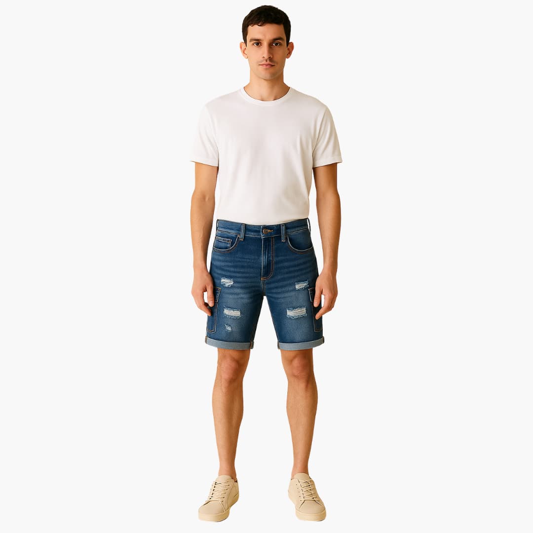 Herren Jeansshorts mit Raw Saum und Slim Fit Passform