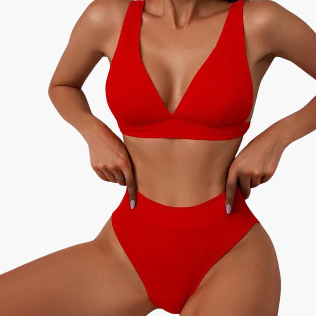 Geripptes Damen-Bikini-Set mit breiten Trägern für den Sommer