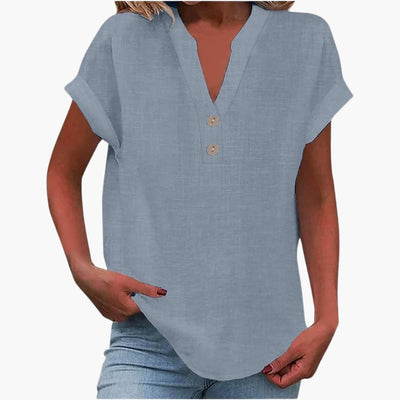 Damen Bluse mit V-Ausschnitt und kurzen Ärmeln für Frühling