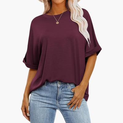 Damen Oversize T-Shirt mit Rundhals und kurzen Ärmeln