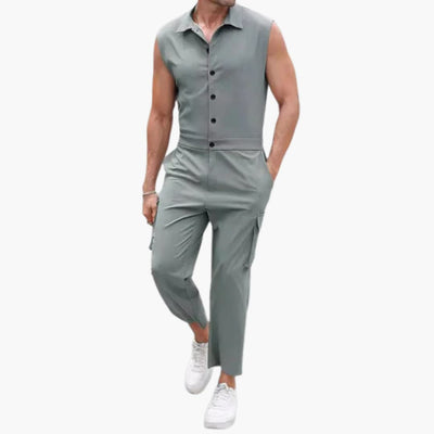 Ärmelloser Jumpsuit für Männer mit Cargotaschen und Knopfleiste