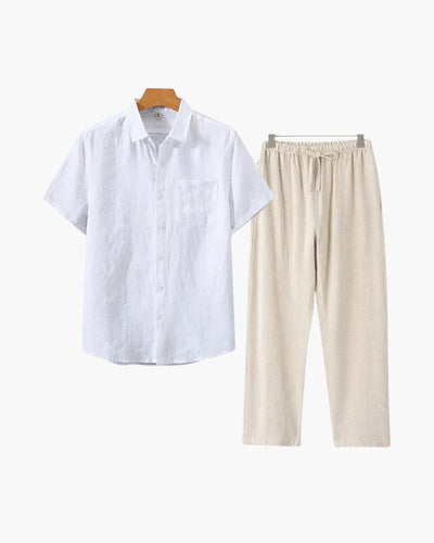 Lincoln | Old Money Herren Leinen-Set mit Kurzarmhemd & Sommerhose