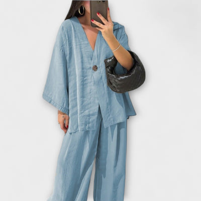 Jacqueline - Lässiges V-Ausschnitt Oberteil mit passender Hose