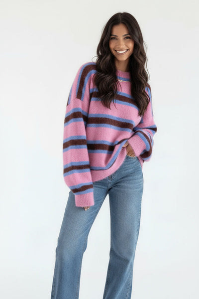 Leona | Damen Gestreifter Strickpullover