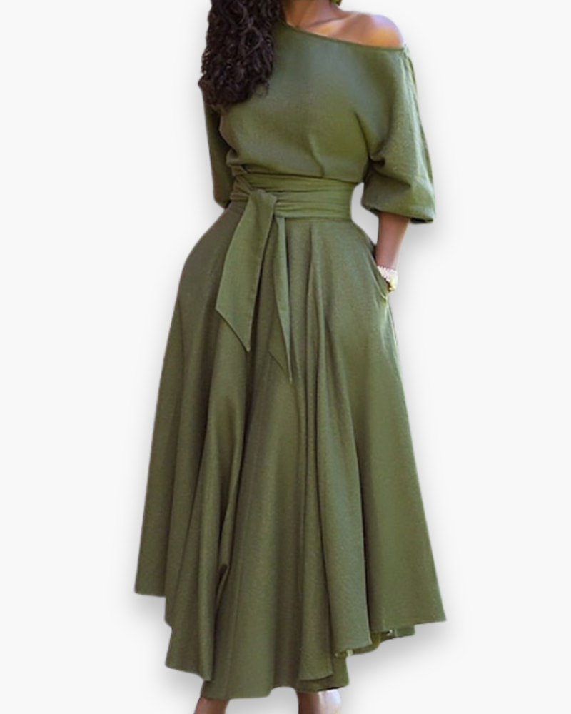 Damen Elegantes Kleid mit Gürtel | Midi