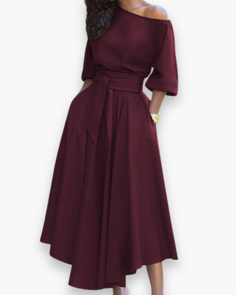 Damen Elegantes Kleid mit Gürtel | Midi
