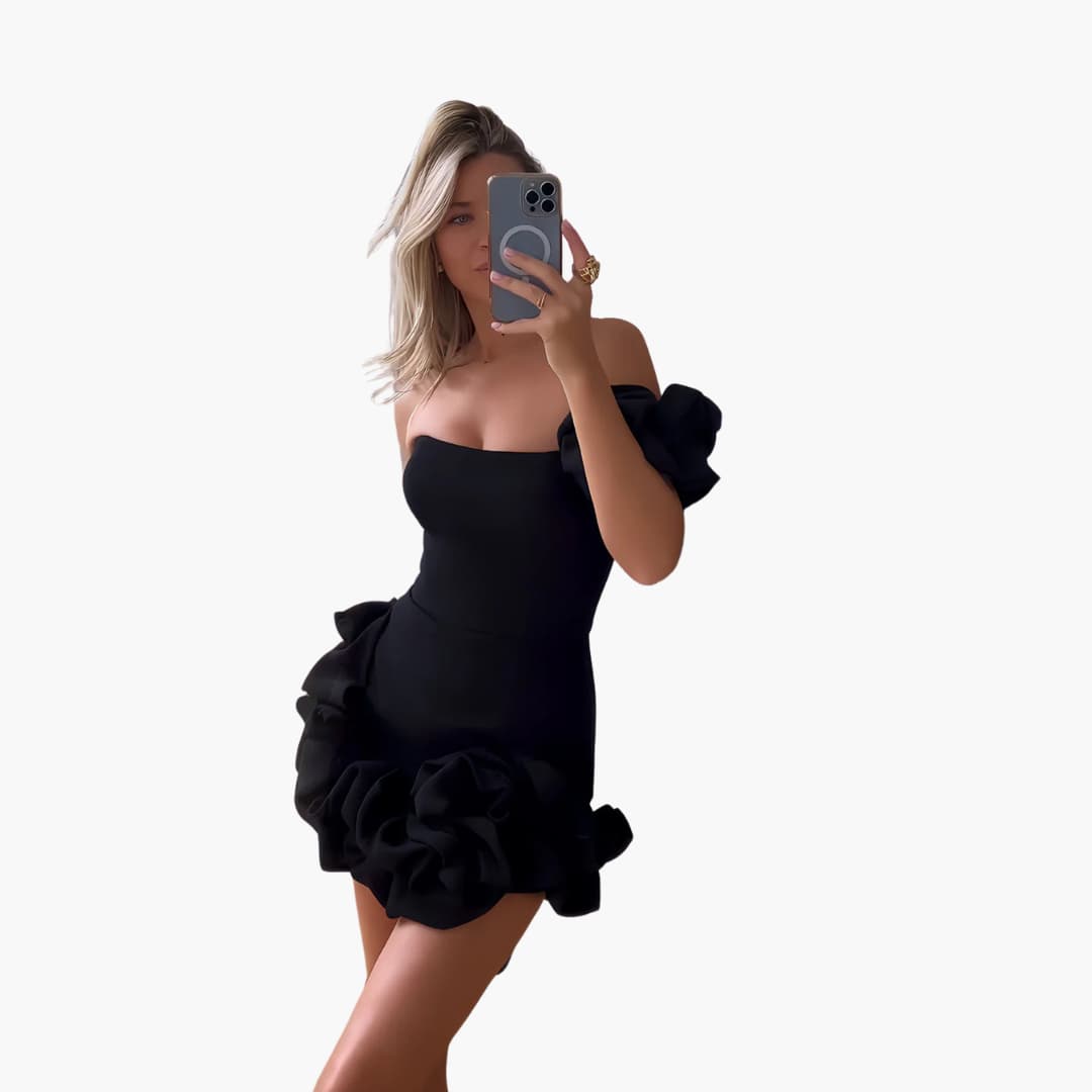 Elegantes Satin-Rüschendress für Frauen - Einseitig Schulterfrei