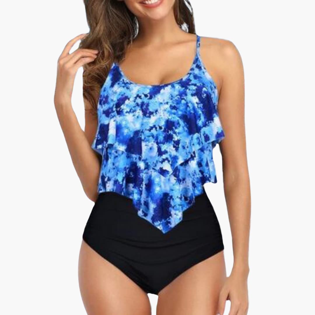 Zweiteiliger Damen - Tankini mit Volant und Bauchkontrolle