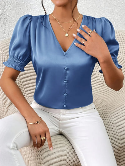 Abella – Elegante Bluse Mit V-Ausschnitt Und Puffärmeln