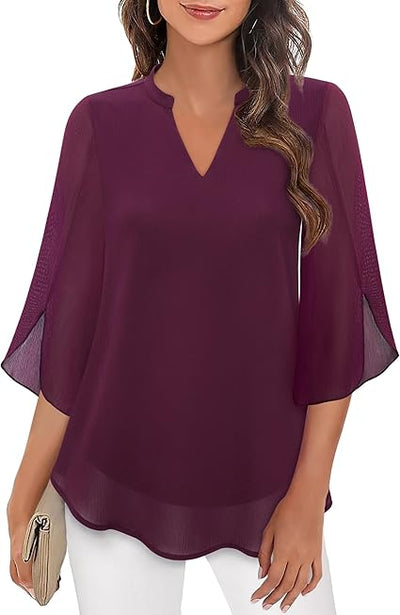 Marijana – Chiffon Bluse in A Linie Mit V-Ausschnitt