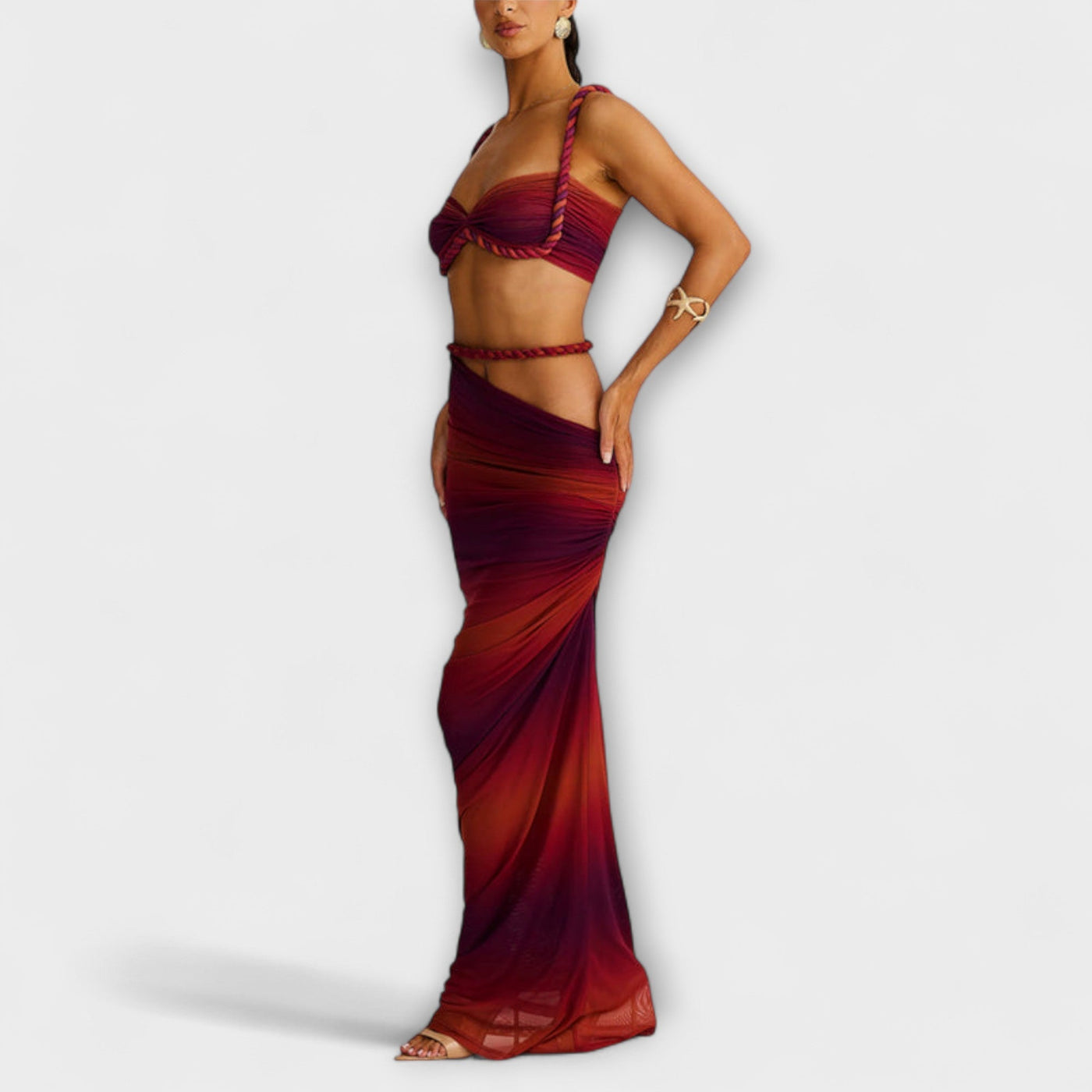 Jane - Elegantes Gradient Zopf Crop Top mit Overskirt Set