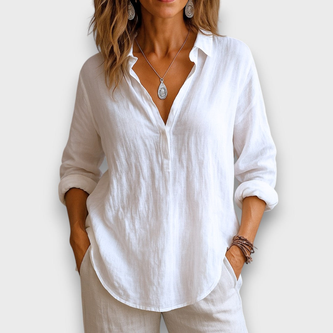 Anelle – Leinenbluse mit V-Ausschnitt