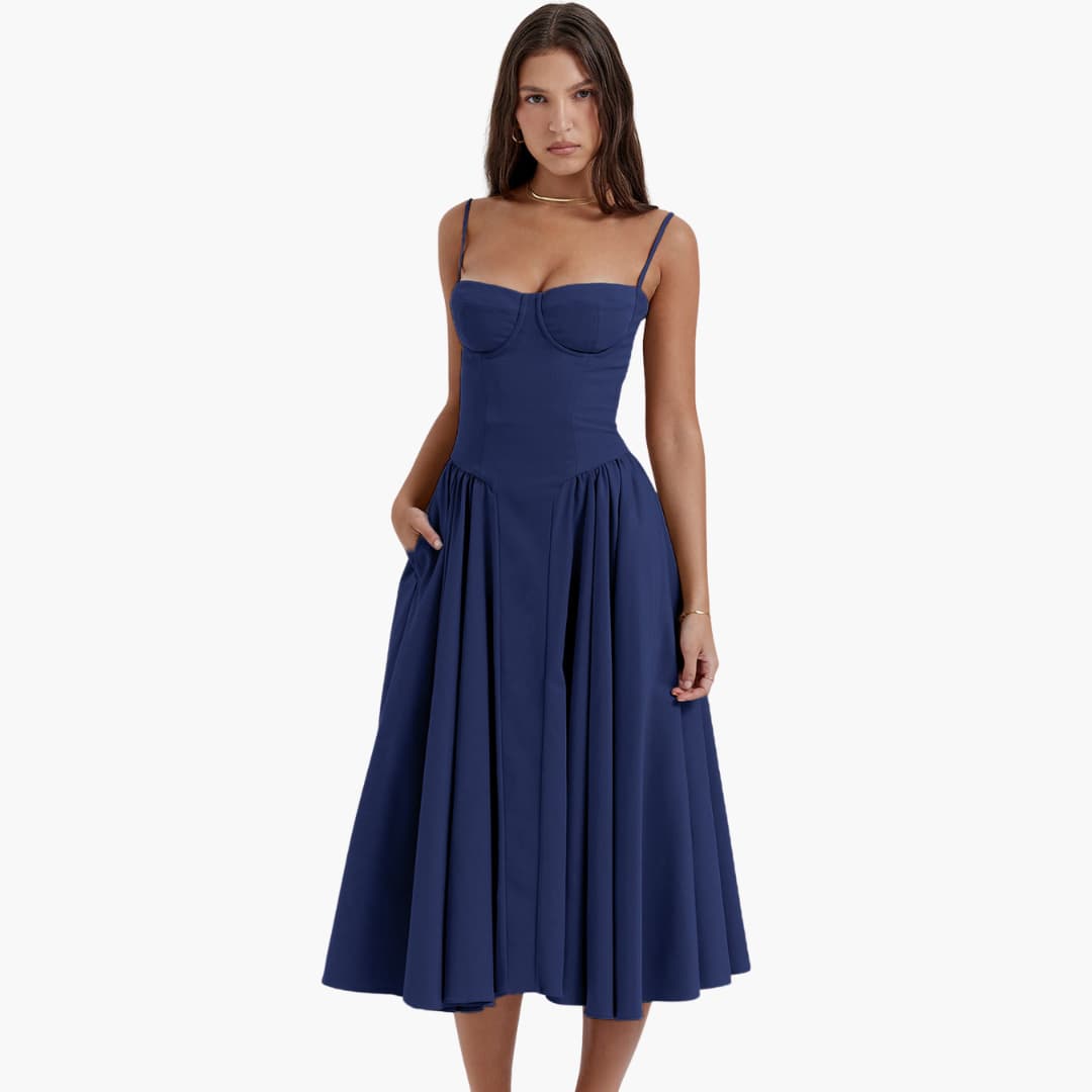 Midikleid Damen – Retro Corsagenkleid mit Trägern Sommer