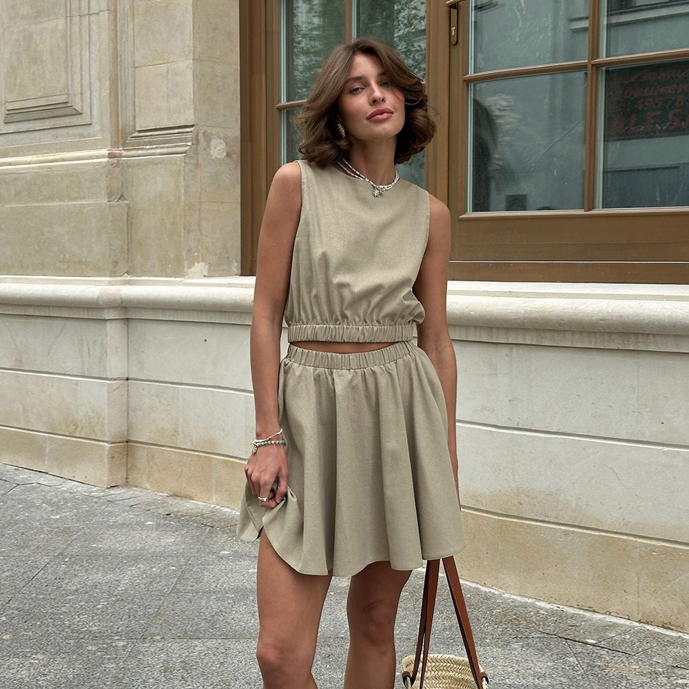 Kassy | Lässiges Ensemble Kurzer Rock aus Baumwolle und Leinen