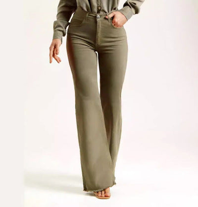 Damen-High-Waist-Jeans mit Schlag und Raw-Hem