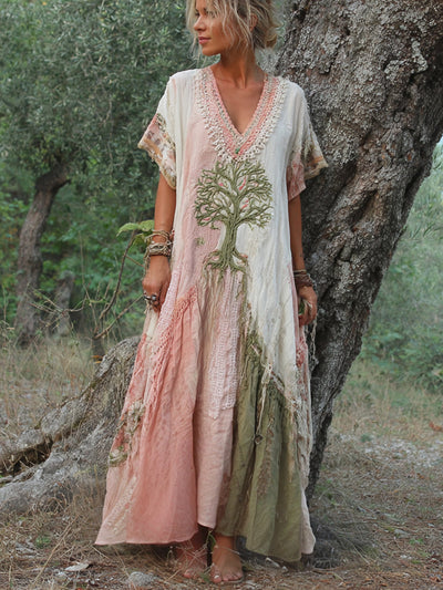 Winifred – Kurzärmeliges Kleid Im Retro Baum Gestaltung