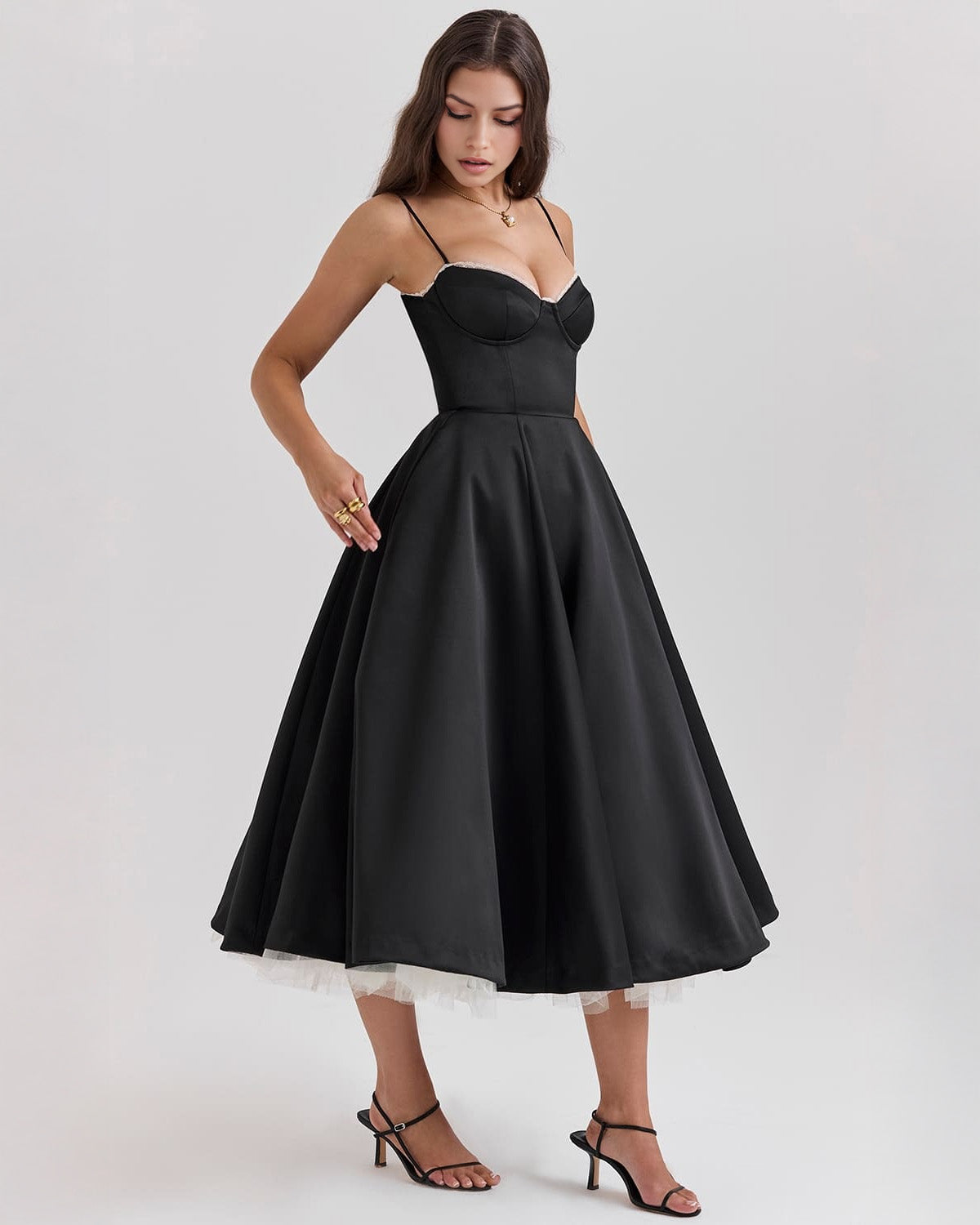 Paula | Duchesse-Satin Midikleid Mit Corsage