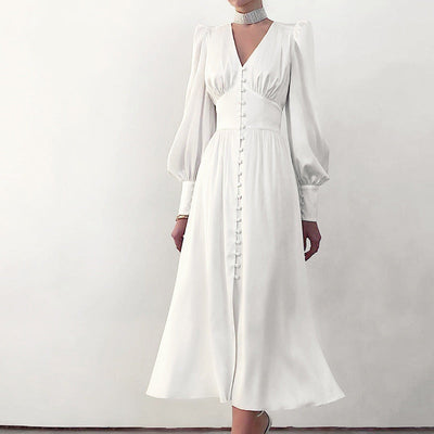 Tailliertes Satin-Kleid mit Ballonärmeln – Elegantes Abendkleid