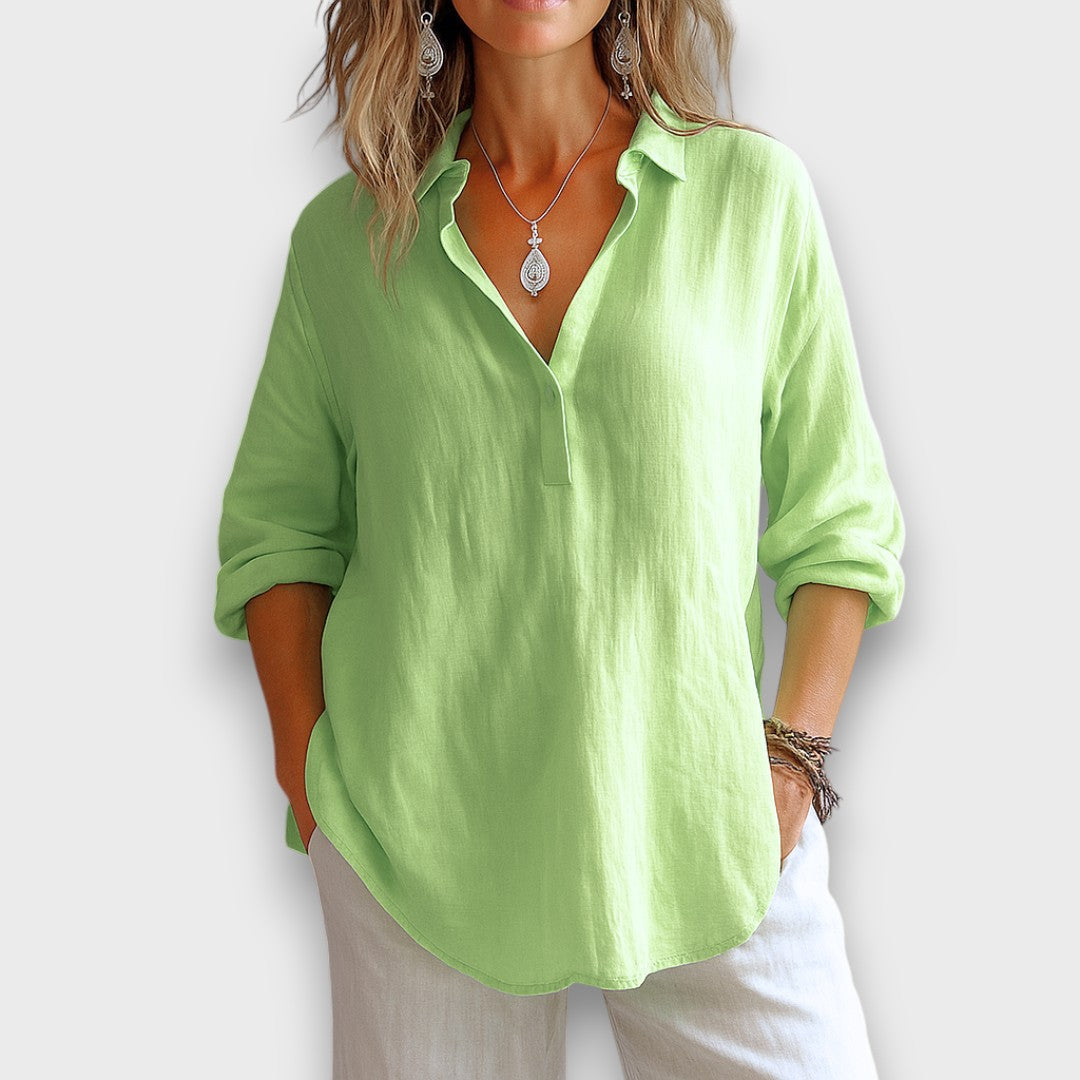 Anelle – Leinenbluse mit V-Ausschnitt