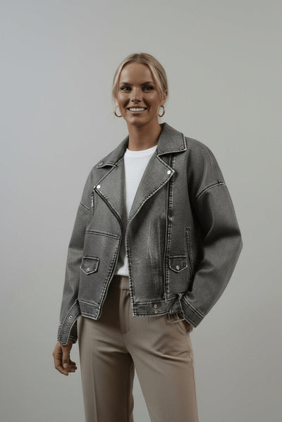 Saskia | Oversize Bikerjacke Kunstleder