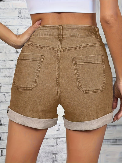 Thelma – Kurze Hose Aus Stretch Denim Mit Hoher Taille Und Knopf