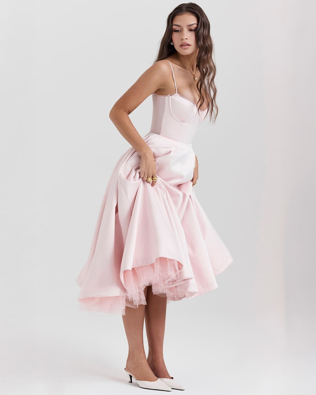 Paula | Duchesse-Satin Midikleid Mit Corsage