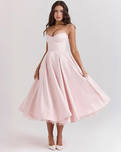 Paula | Duchesse-Satin Midikleid Mit Corsage