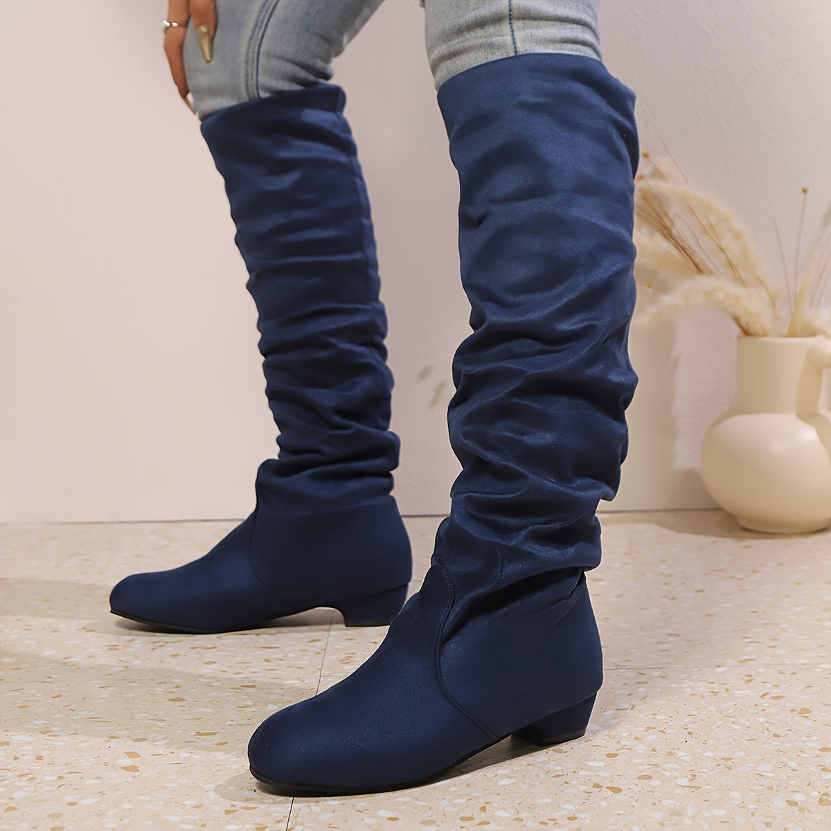 Overknee Stiefel Damen | Schlupfform mit Niedrigem Blockabsatz