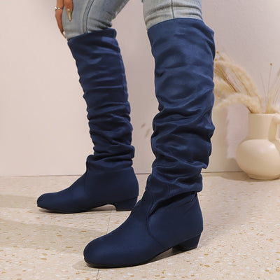 Overknee Stiefel Damen | Schlupfform mit Niedrigem Blockabsatz