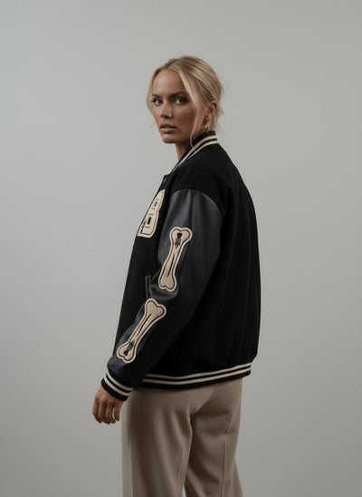 Beatrice | Harajuku Varsity Collegejacke mit Kunstleder-Ärmeln