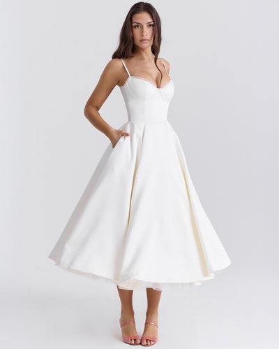 Paula | Duchesse-Satin Midikleid Mit Corsage