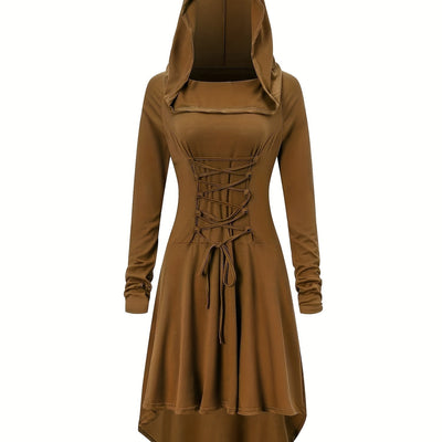 Damen Halloween-Kleid mit Kapuze | Schnürung & Asymmetrischer Saum