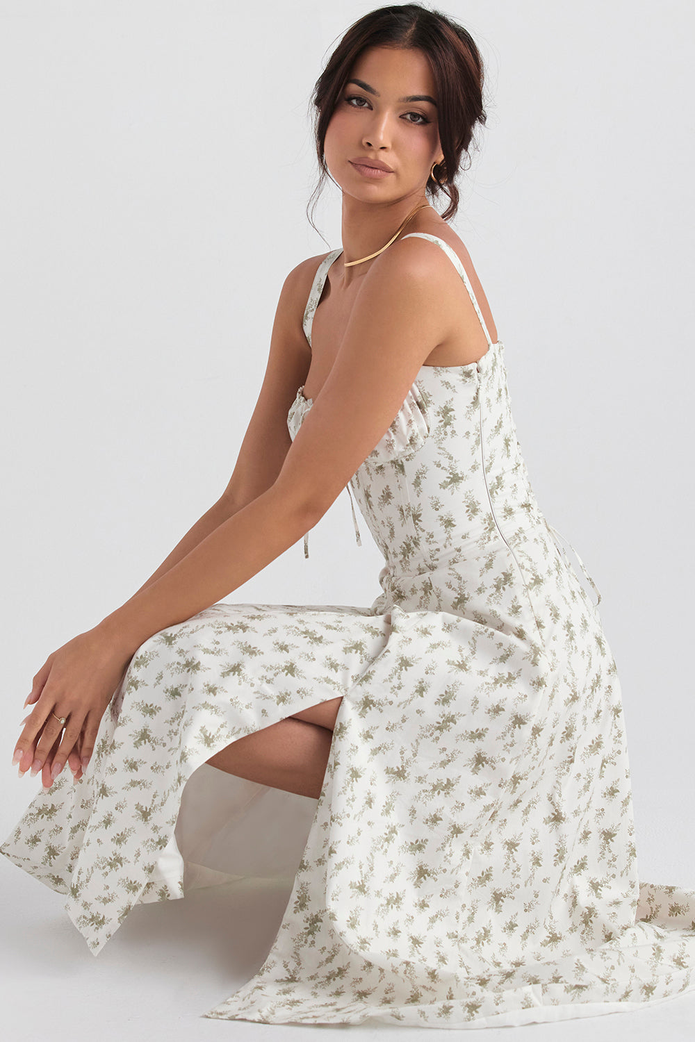 Hannah | Pastellgrün Taillenformendes Midikleid