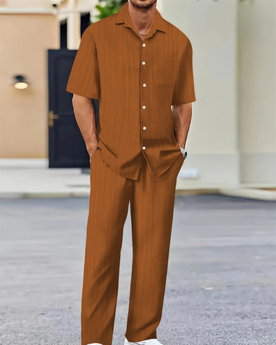 Herren Freizeit-Zweiteiler mit Kurzarm-Hemd und bequemer Hose