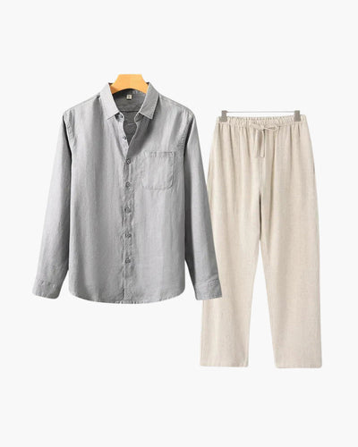 Christopher | Lange Ärmel Hemd & Hose Zweiteiliges Leinen-Set Herren-Sommer-Outfit