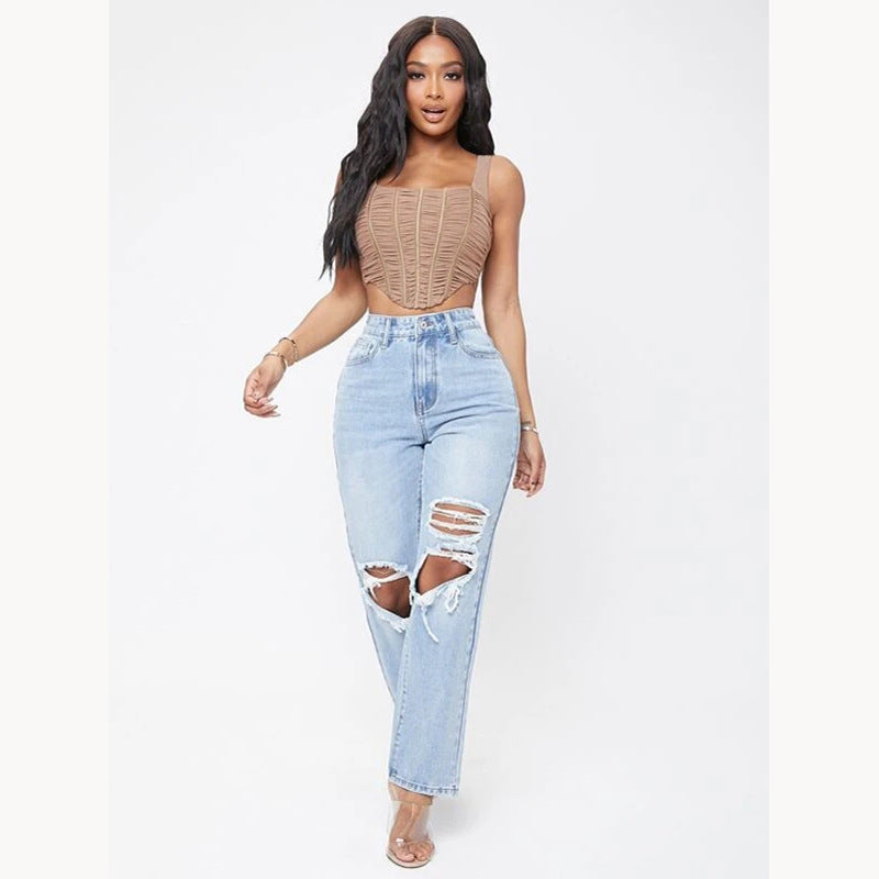Keryn - Dein Sommer-Must-have: Die Hellblaue High-Waist-Jeans mit klassischem Schnitt