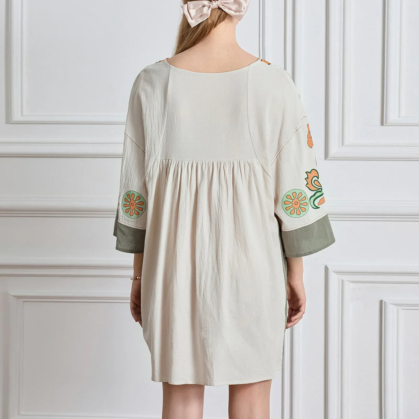 Lässiges Oversize Boho Damen Minikleid mit 3/4 Ärmeln