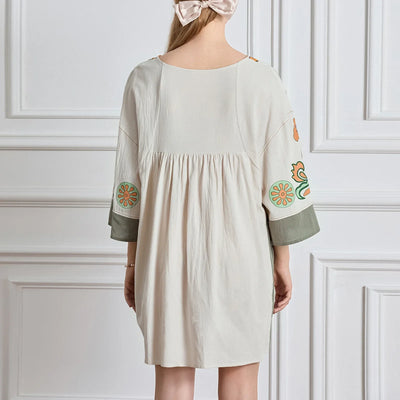 Lässiges Oversize Boho Damen Minikleid mit 3/4 Ärmeln