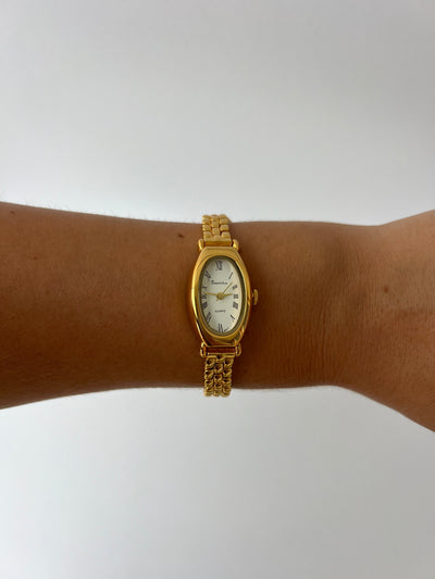 Ovale Goldene Vintage Damen Armbanduhr