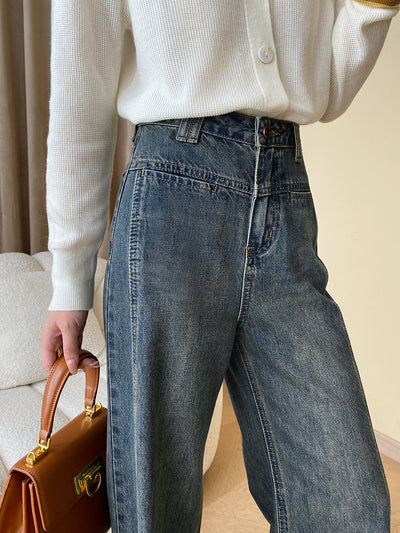 Rina | Vintage Denim Wide Leg Jeans mit Knöpfen