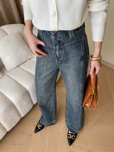 Rina | Vintage Denim Wide Leg Jeans mit Knöpfen