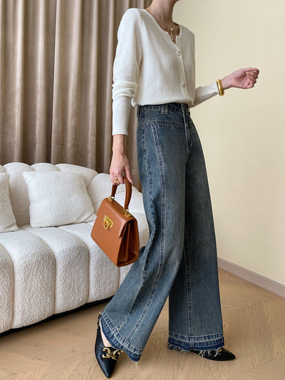 Rina | Vintage Denim Wide Leg Jeans mit Knöpfen