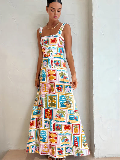 Ärmelloses Maxikleid mit Graffiti-Print – Sommermode mit Kunstflair