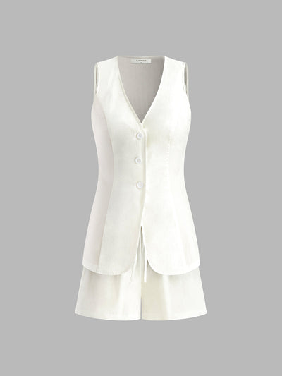 Damen Sommer Zweiteiler – Kordelzug-Top & Shorts mit Schlitz