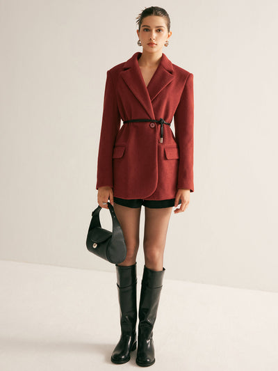 Clee | Gürtelblazer aus Wollmischung mit Schulterpolstern